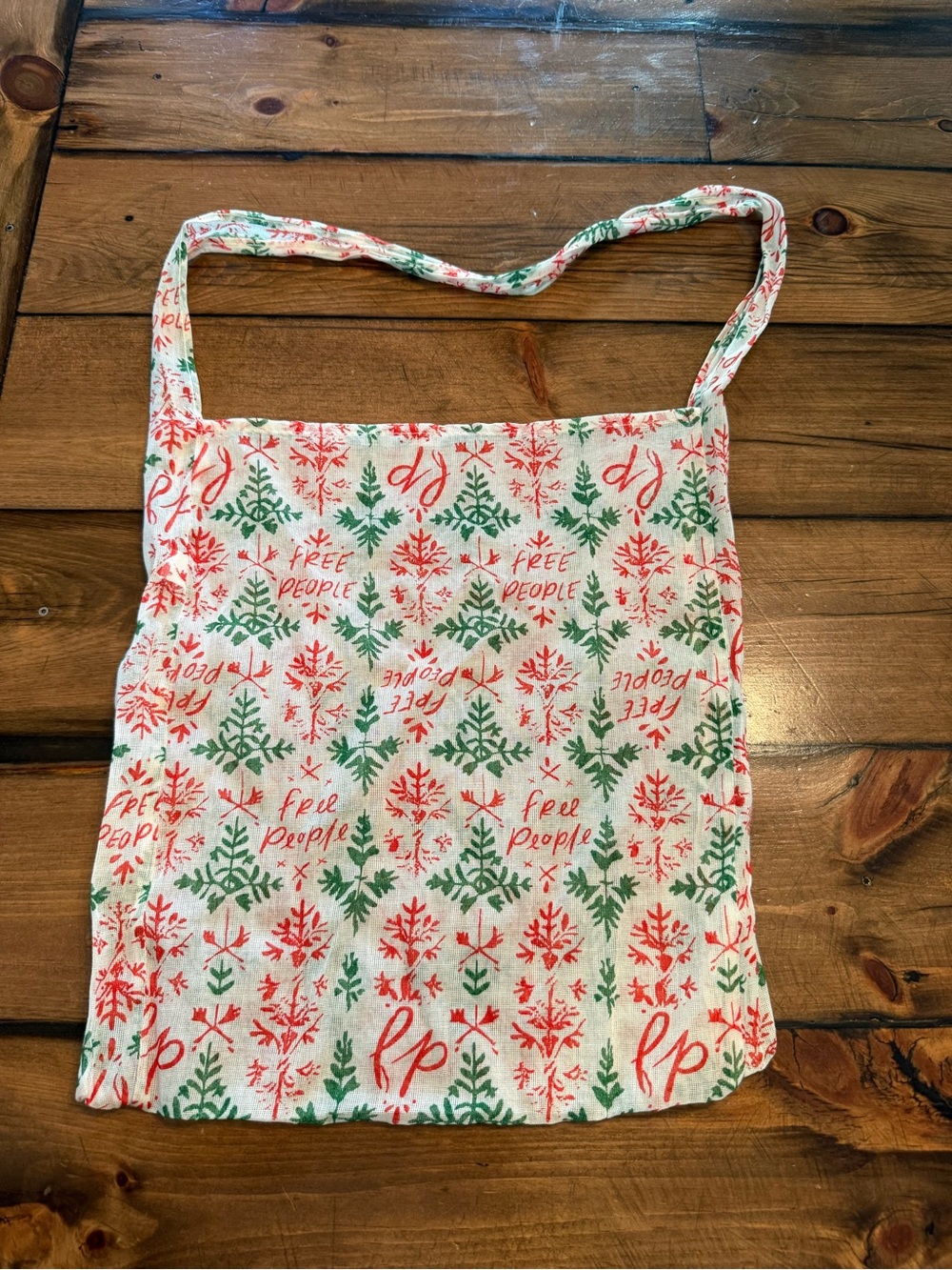 Free People White Tote with Red & Green Print